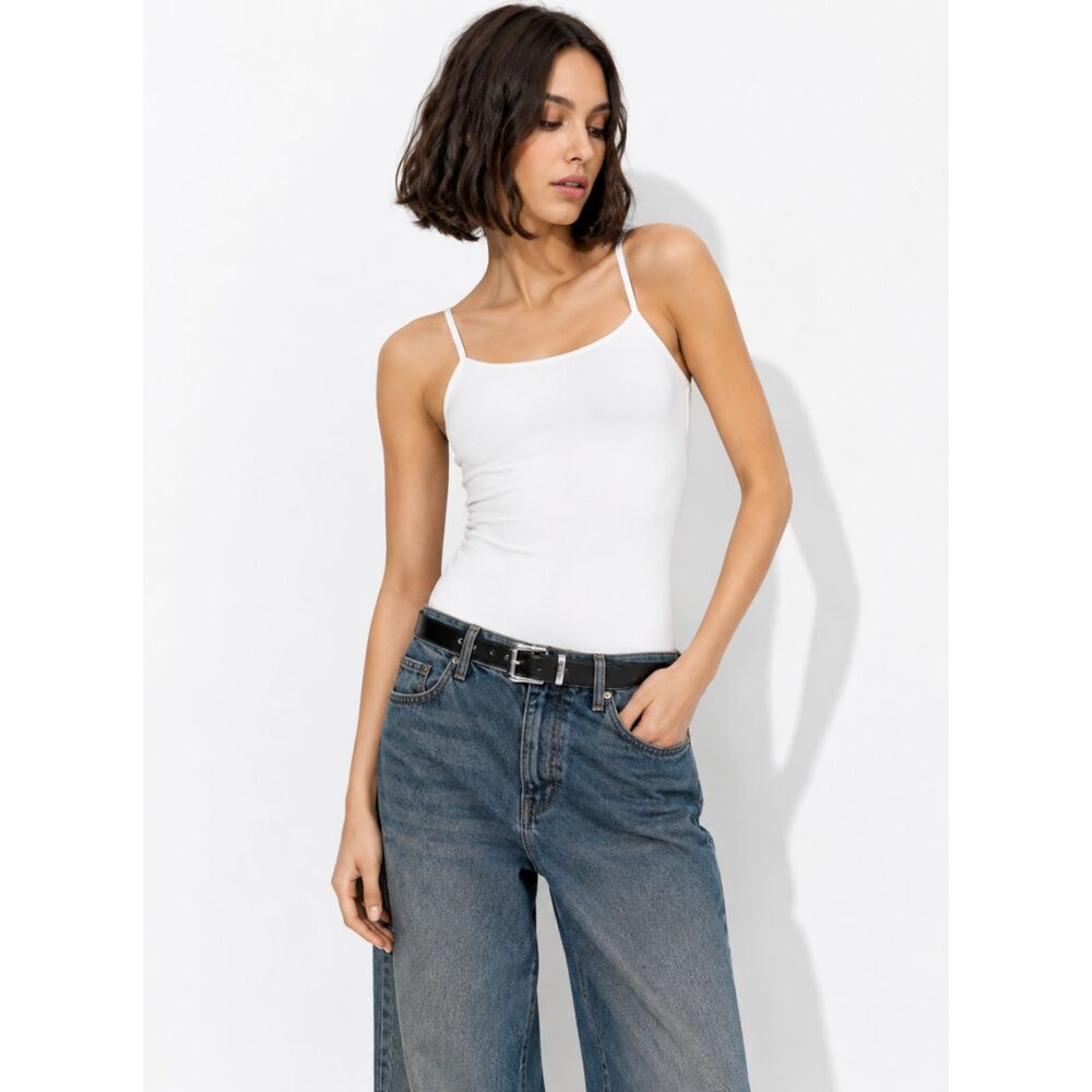 Express White Cami Bodysuit NEW Clean Girl Y2K Minimalist Layering Essential S